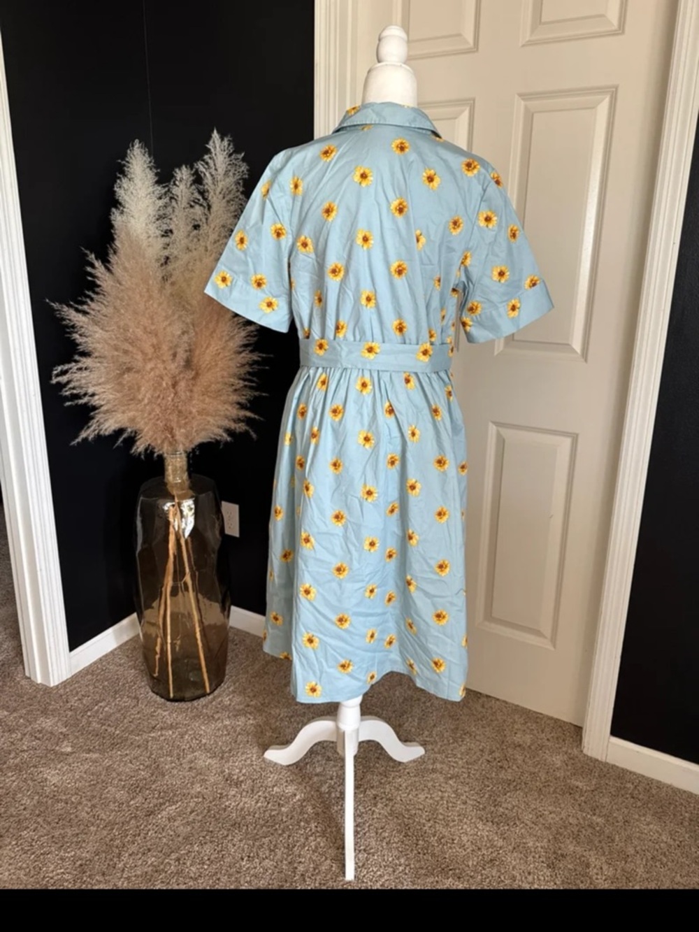 JASON WU Stretch Cotton Printed Twee Shirt Dress Blue Sunflower in Size Large - Picture 5 of 12